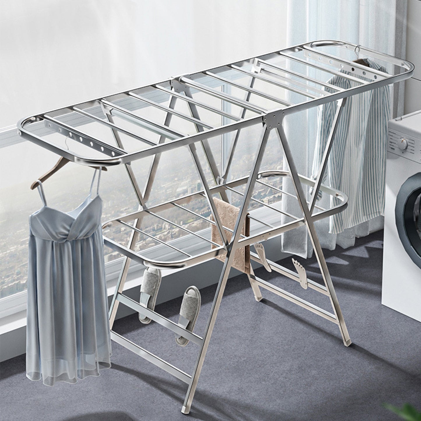 FLYBATH Drying Rack for Laundry Foldable Floor-standing Clothes Drying Rack Stainless Steel