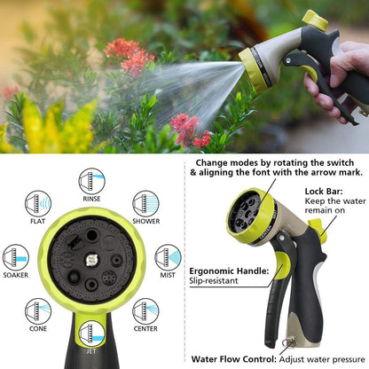 FLYBATH Nozzles for Watering 8 Adjustable Patterns Zinc Alloy Garden Car Wash Hose Nozzles Spray Gun