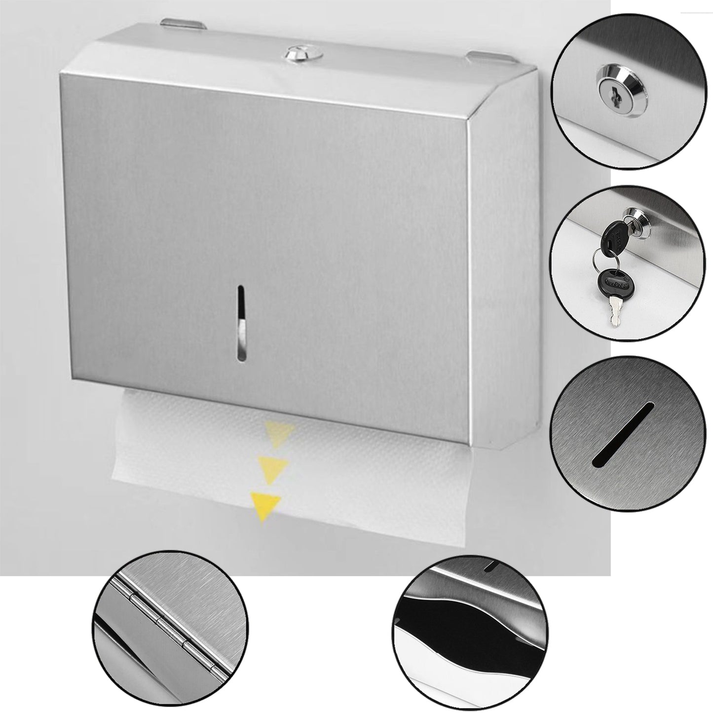 FLYBATH Toilet Paper Dispenser Brushed Stainless Steel Wall Mounted Industrial Tissue Dispenser with Key Lock