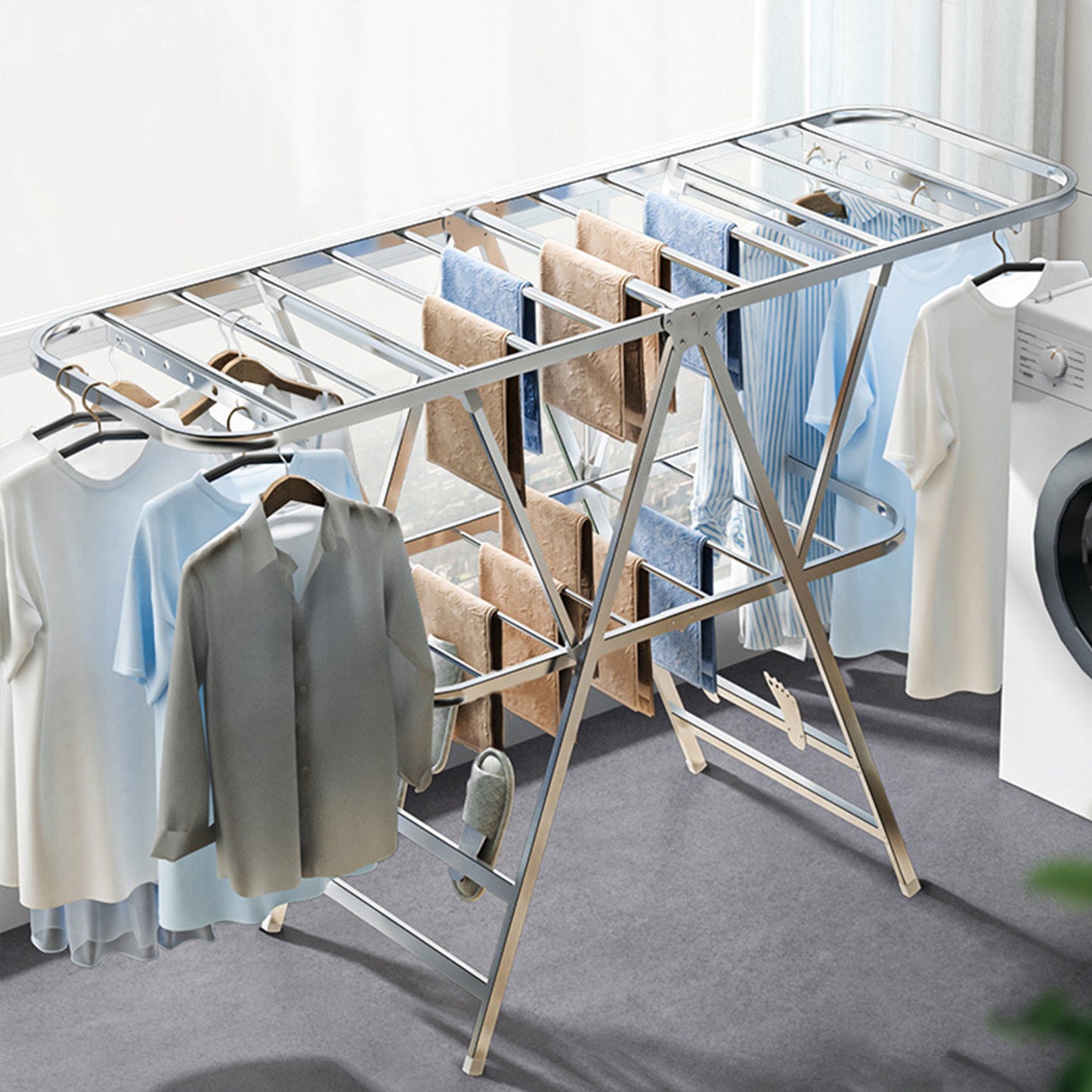 FLYBATH Drying Rack for Laundry Foldable Floor-standing Clothes Drying Rack Stainless Steel