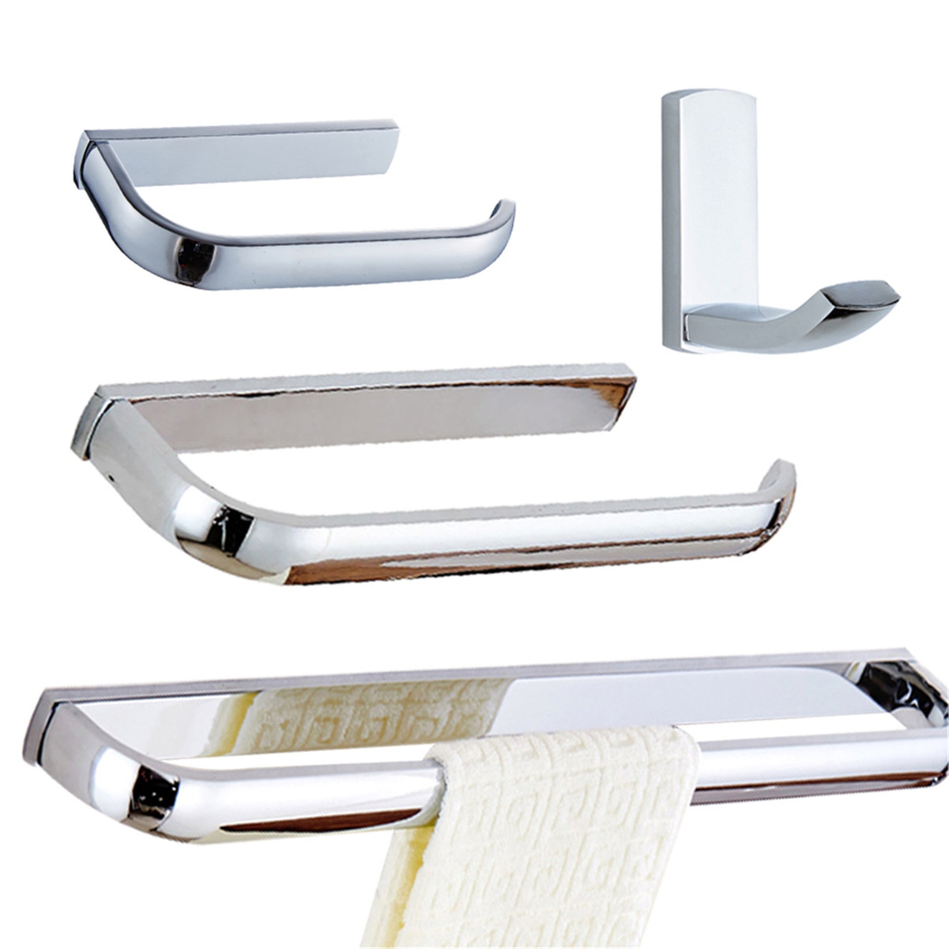 4 pc Bathroom Accessories Set- Towel Rail,Towel Ring, Toilet Roll Holder, Coat Hook, Brass Polished Chrome Finish Flybath 6