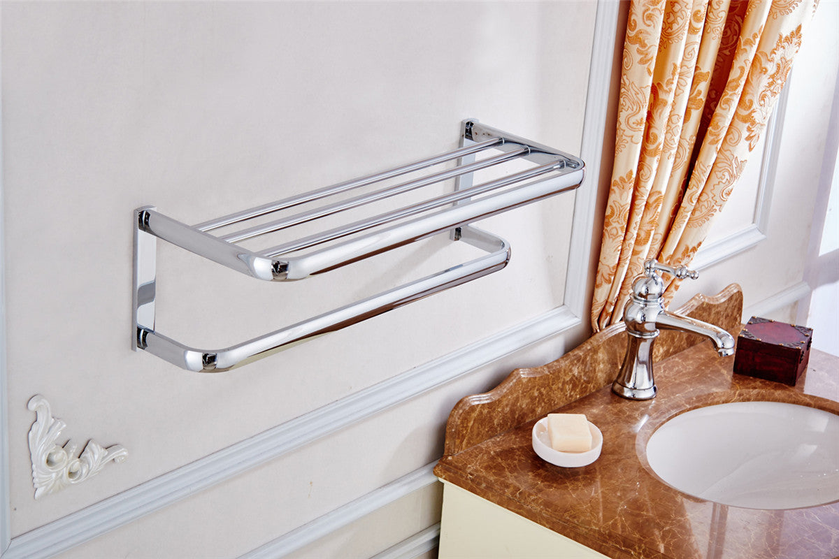 Towel Rack Shelf Holder Double Layer Brass Chrome Wall Mounted,58.5 cm / 23 inches Flybath  2